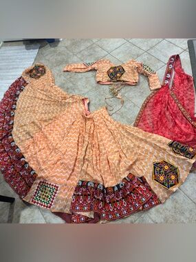 Embroidered Peach Asymmetrical Women's Dress Set